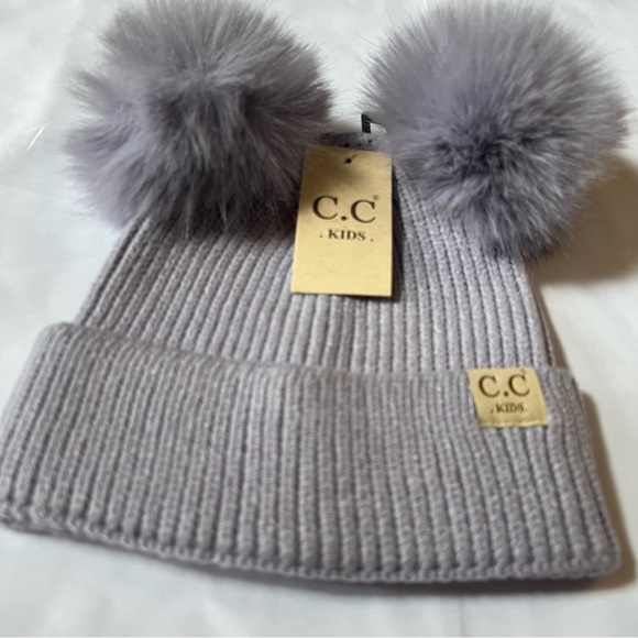 C.C Kids Light‎ Purple Warm Cozy Winter Rib-Knit Beanie Hat with Faux Fur Pompom - Picture 5 of 10